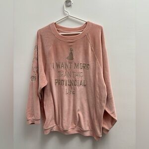 Disney embroidered velour sweatshirt size M Belle Beauty and the Beast pink